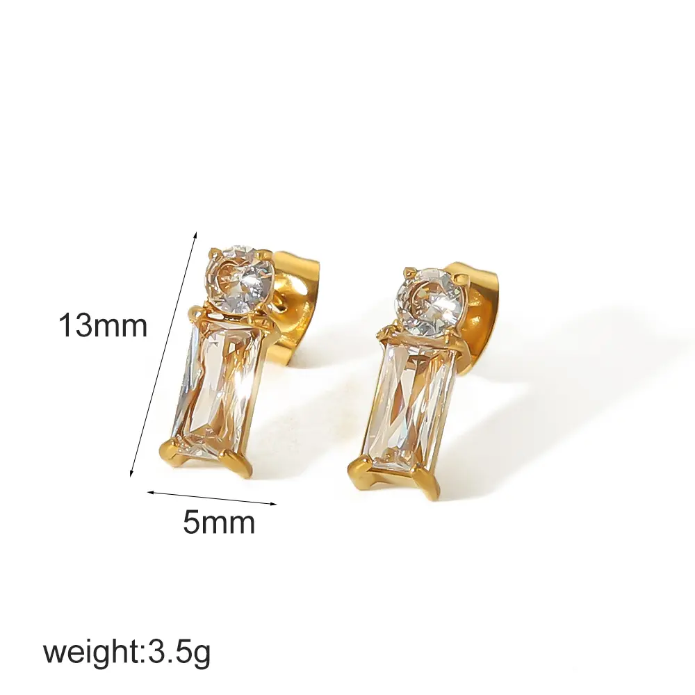 1 Pair Simple Classic Style Square Shape Stainless Steel 18K Gold Plated Inlay Zircons Women's Stud Earrings Picture2